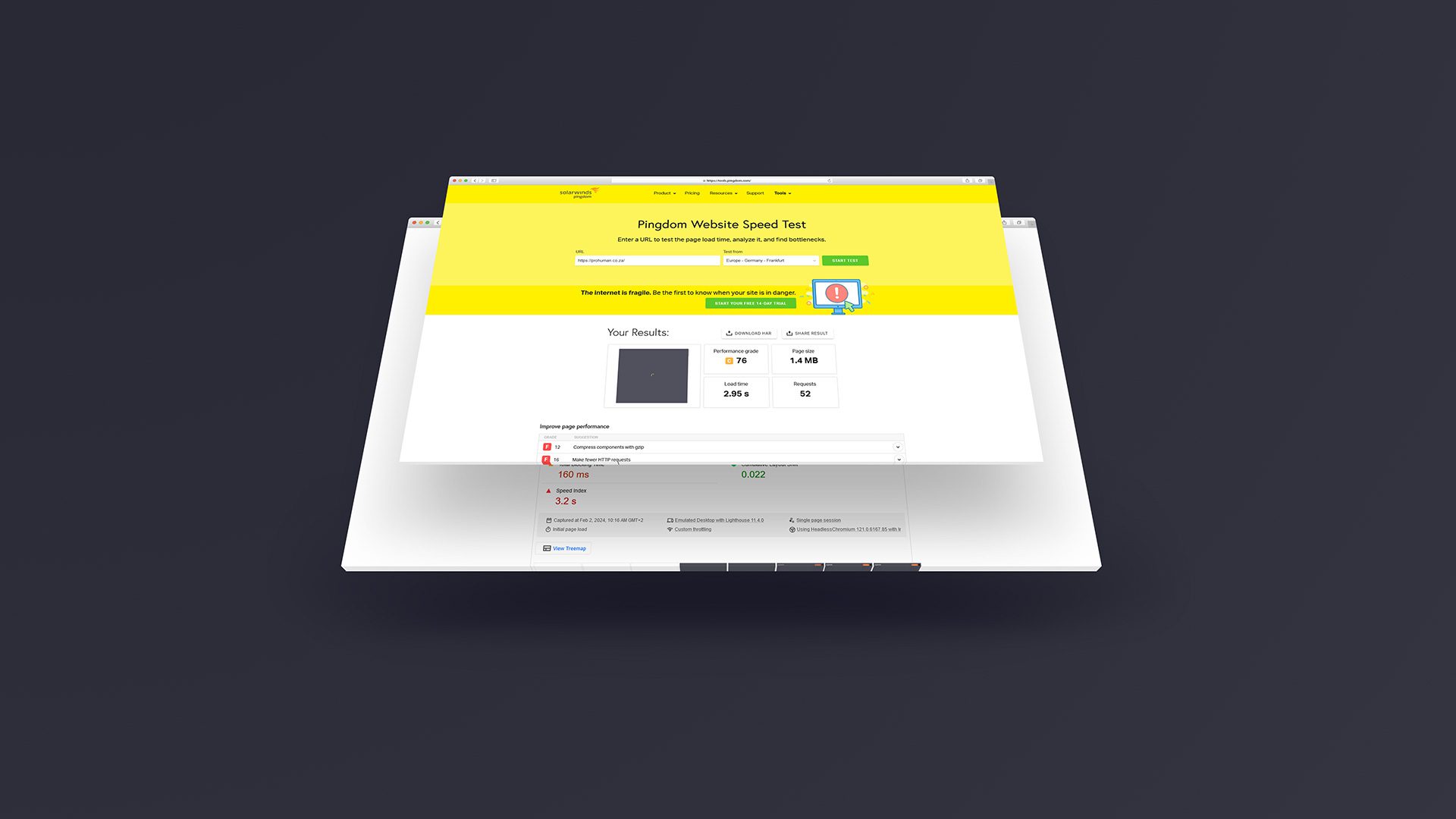 Prohuman Website Design Project Page Speed Test Results