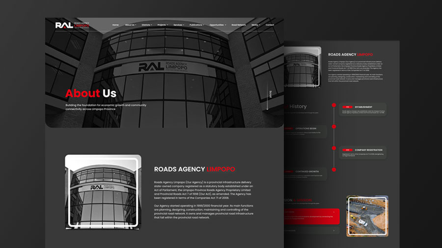 Roads Agency Limpopo about page design