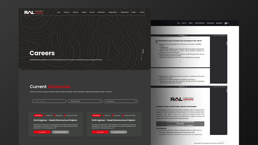 Roads Agency Limpopo vacancies page design