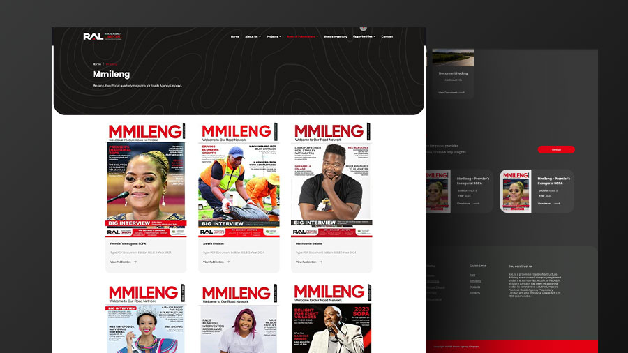 Mmileng magazine archive page design for Roads Agency Limpopo