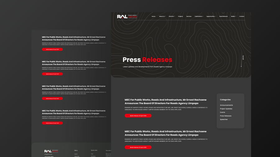 Roads Agency Limpopo press releases page design