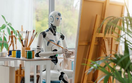 How to use AI in Graphic Design Blog Post Robot busy Painting